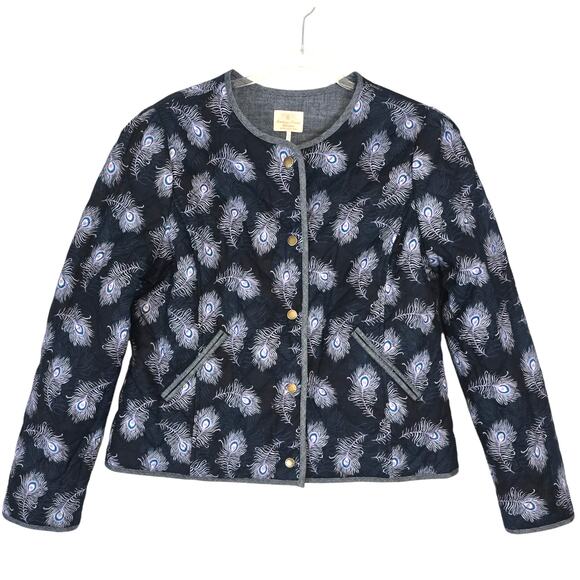 Barbour Pippa Quilted  Reversible Overshirt Jacket Peacock Print Chambray  10 - Picture 1 of 13